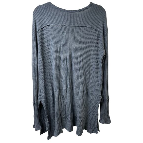 Md Free People Sunset Park Drippy Thermal Top Blue Slouchy Boho Waffle Knit Cozy - Picture 8 of 8